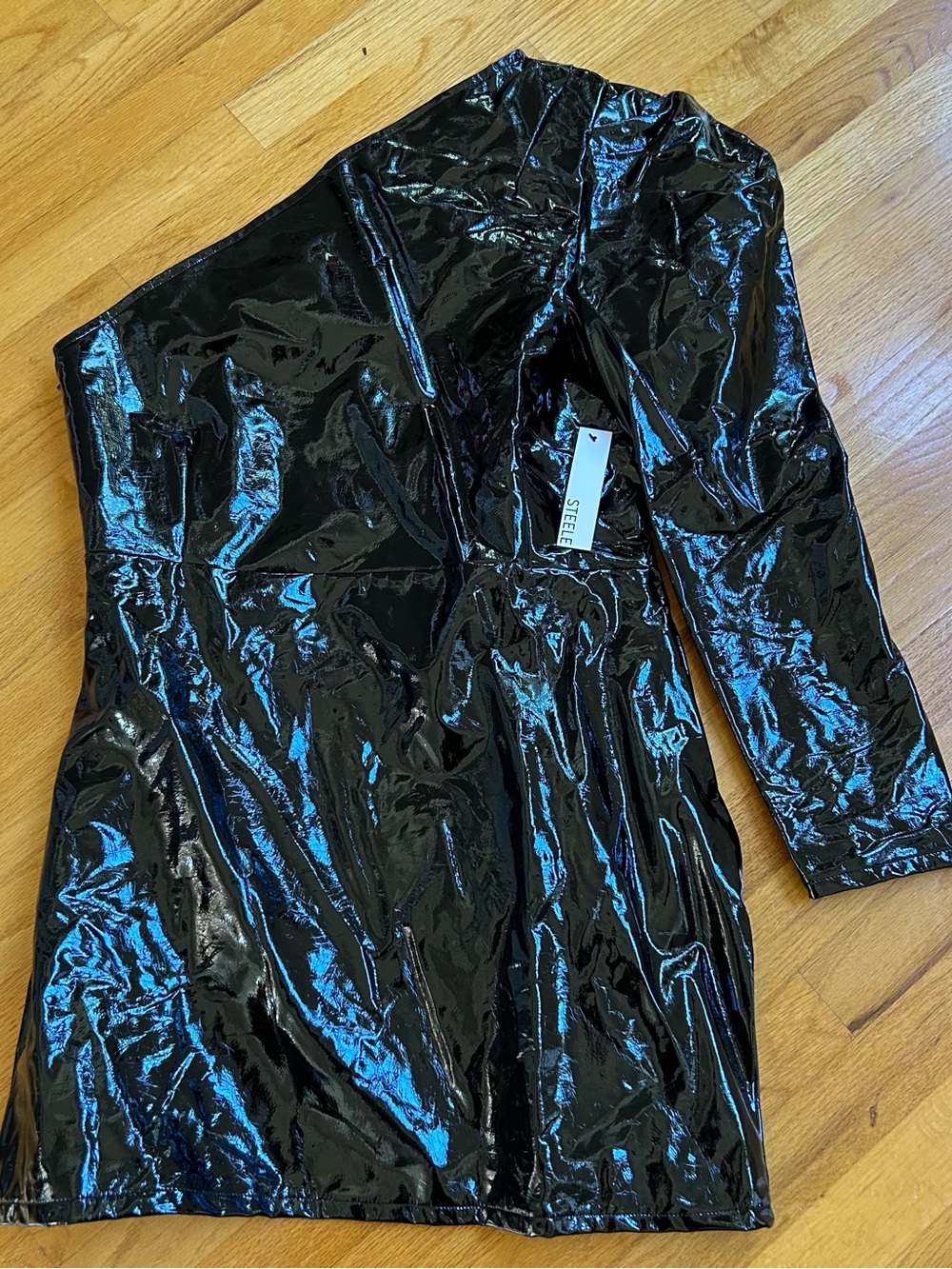 Steele Faux Leather Black One Shoulder Mini Dress XL